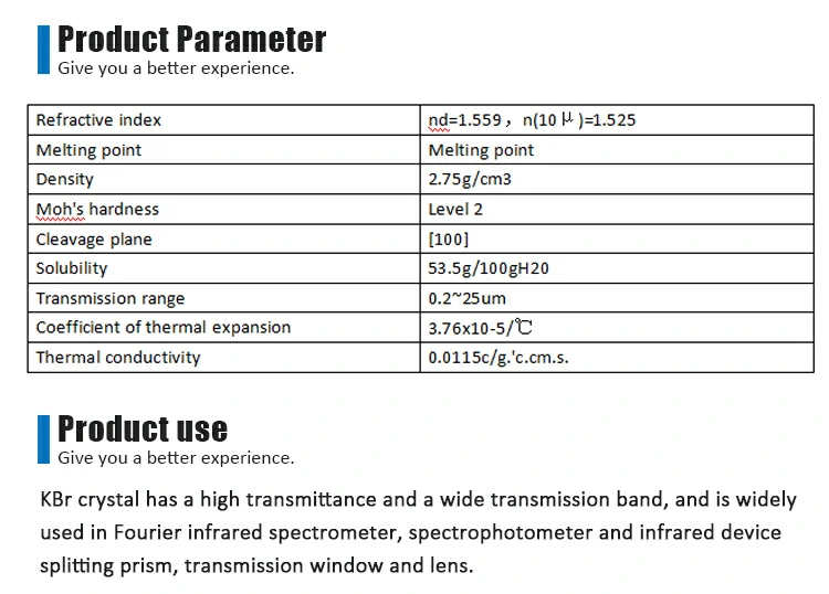 KBr window plate parameters