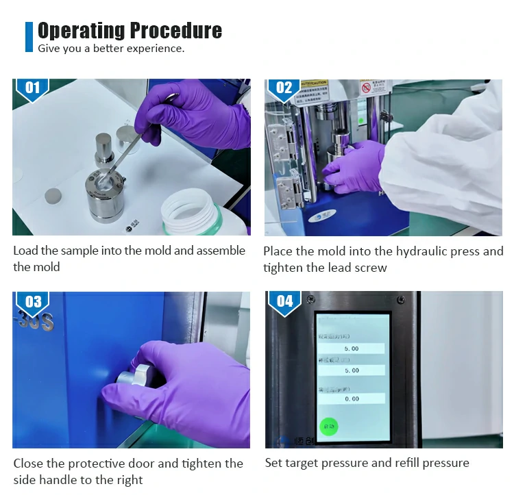 Operating steps of the electric tablet press 1