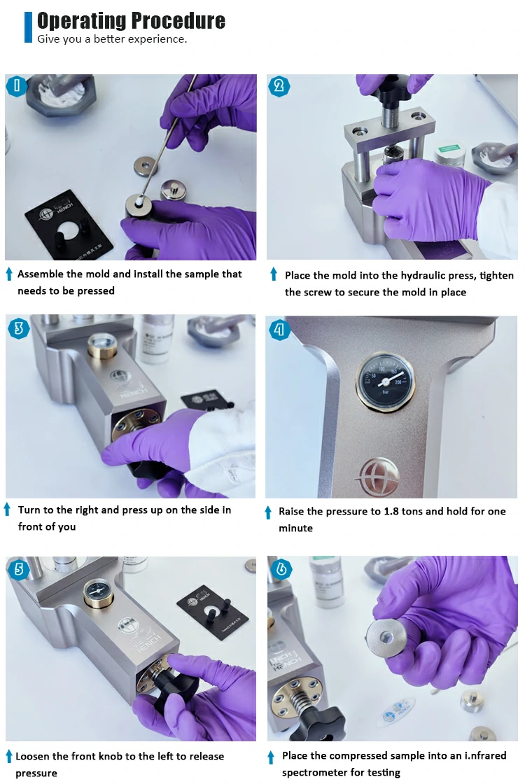 Operation steps of a 2-ton hand-operated IR hydraulic press